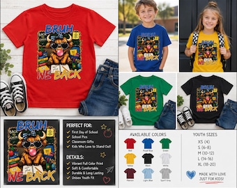 Bruh We Back Highland Cow Kids Shirt | Funny Back to School Tee | Youth Graphic T-Shirt | First Day of School Outfit | Teacher Approved