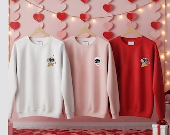 Personalized Robot Couple Inspired Embroidered Sweatshirt | Custom Sleeve Initials or Heart