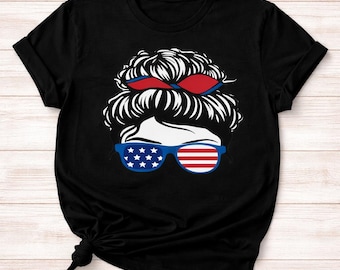 Messy Bun USA Shirt, Patriotic 4th of July Tee
