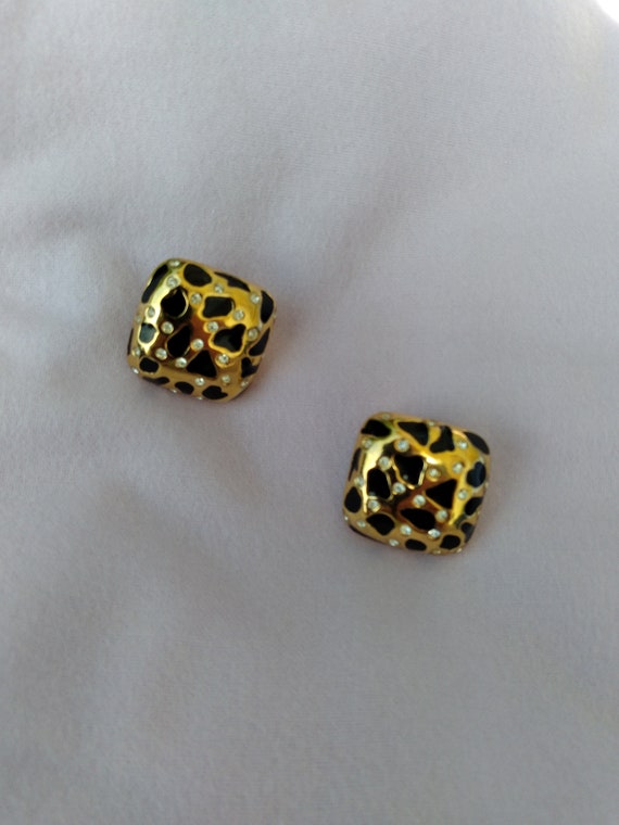Ciner earrings, black enamel with gold overlay, 19