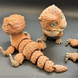 Articulated Otter – Brown Textured Fur with Turquoise Eyes – 3D Printed Poseable Otter Toy – 8&quot; Long Animal Figurine