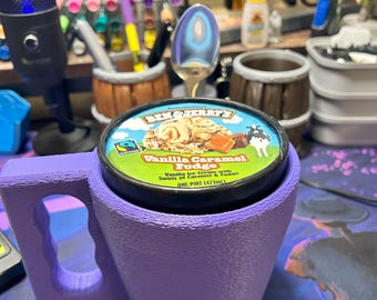 3D Printed Ice Cream Pint Coozie with Spoon Holder