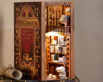 Accogliente angolo lettura in stile biblioteca antica / angolo lettura a tema libreria / decorazione per libreria / miniatura di biblioteca / regalo carino per lui e per lei.