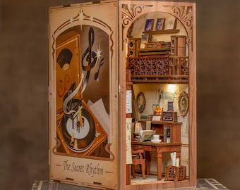 Musical melody Book nook | Secret rythm Bookshelf decoration | 3D DIY Wooden Puzzle Miniature| book ends | Perfect gift for him and her.