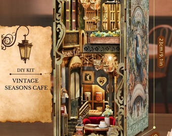 DIY Book Nook Kit: Vintage Cafe Bookshelf Insert, 3D Wooden Puzzle