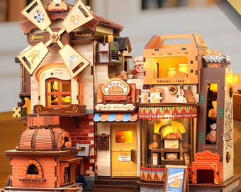 The Artisan Bread Factory Book Nook | Bakkerij boekenplankdecoratie | 3D doe-het-zelf houten miniatuurhuis | Warme led-knutselset