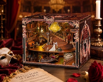 Mystery at the Grand Opera MAX Book Nook | Gothic Opera Bookshelf Decoration | 3D DIY Wooden Puzzle Miniature | Perfect Bookend Gift