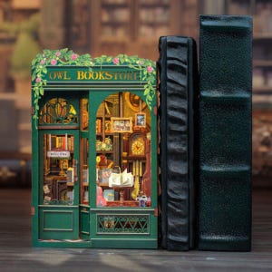 The owl bookstore Book nook | Mini Dollhouse Bookshelf decoration | Book ends | 3D DIY Wooden Puzzle Miniature| Perfect book end gift