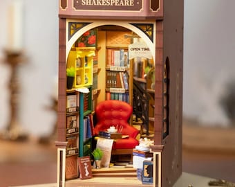 Przytulny kącik książkowy w bibliotece | kącik książkowy w stylu księgarni | Dekoracja półki na książki | Miniatura biblioteczna | Uroczy prezent dla dzieci i dorosłych.