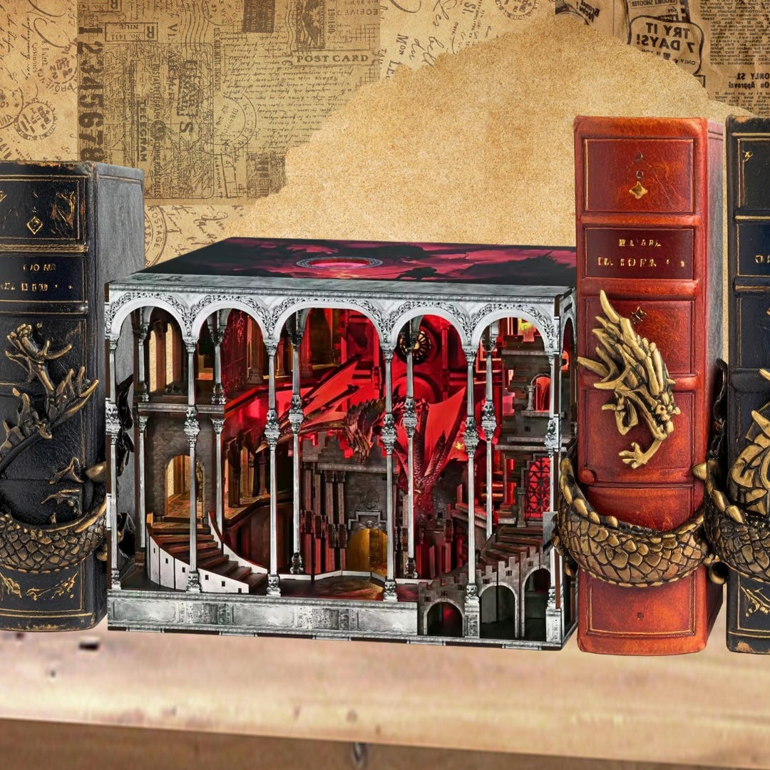 Ember Dragon Battle Castle Book Nook Kit| Fantasy Dragon Bookshelf ...