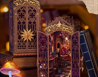 ミニチュア　魔女のお気に入りテーブル 魔法の本棚 魔女の部屋 - ライト付きDIYミニチュアキット | 魔法好きの