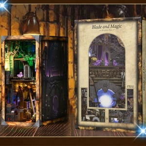 The medieval fantasy Book Nook | Blade & Magic Realm Bookshelf Decoration | 3D DIY Wooden Puzzle Miniature | Perfect Bookend Gift