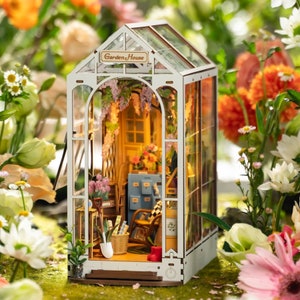 Lovely Garden House Book Nook Kit | Bookshelf decoration | Book Ends Display | 3D DIY Wooden Puzzle Miniature | Home Decor | Cute Gift Idea.