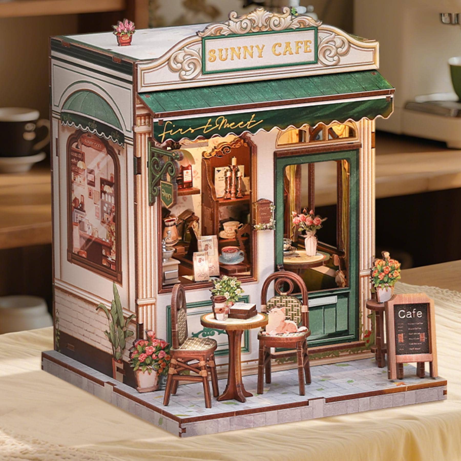 Cosy Coffee Shop Book Nook | Sunny Cafe Book End | 3D Cozy Wooden