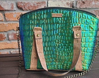 Iridescent Green and Cork "Lola" Handbag