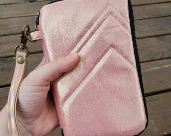 Quilted Rose Gold Day Trip Wallet with Wrist Strap