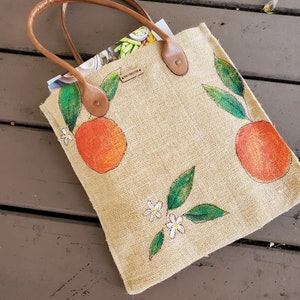Sac fourre-tout en toile de jute peint à la main