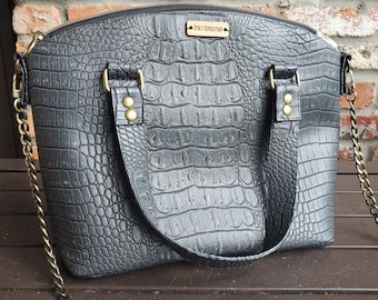 Dark Gray Faux Crocodile "Lola" Handbag