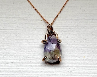 Rose Cut Tanzanite Necklace – Blue Green Ombre Gemstone, 14k Gold Filled Pendant