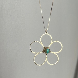 Handmade 14k Gold Flower Power Pendant with American Mined Turquoise