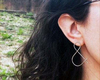 Ampersand Earrings in sterling Silver Handmade Oversized statement letterpress font stud earrings