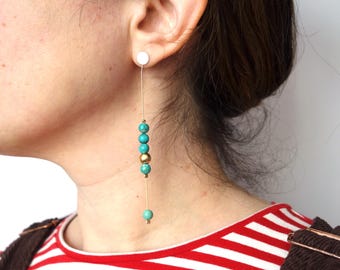 Turquoise and 14k Gold Bead Chain Studs