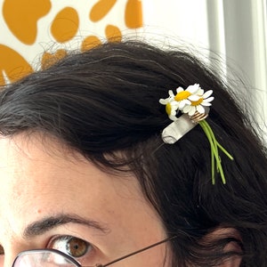 Single Flower Holder Barrette Hair Clip in 14k goldfill and sterling silver image 1