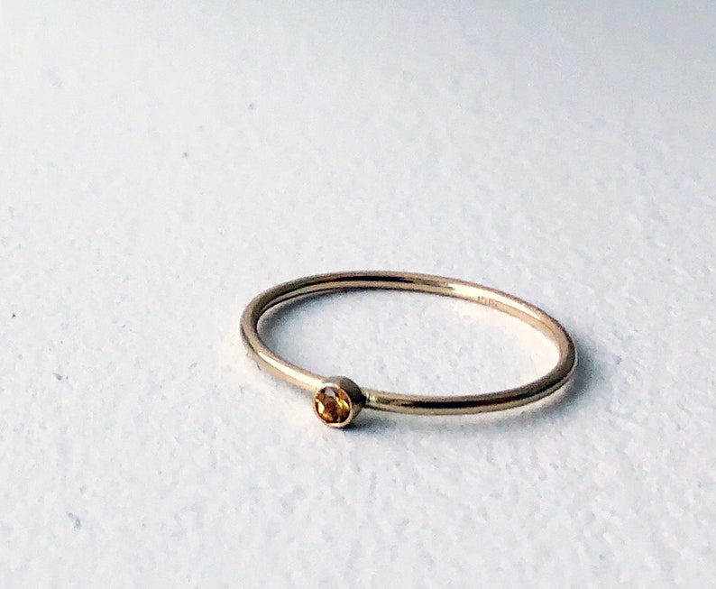 Tiny 2mm yellow sapphire 14k yellow gold single solitaire ring birthstone ring september
