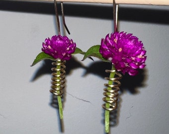 Handmade THE ORIGINAL Flower Hold Vase Dangle Drop 14k goldfilled spiral stud earring wildflower coil earring