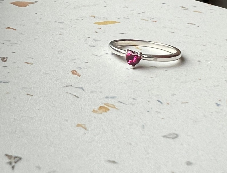 Handmade Idaho Garnet Heart Ring in Sterling Silver Valentines day January Birthstone image 3