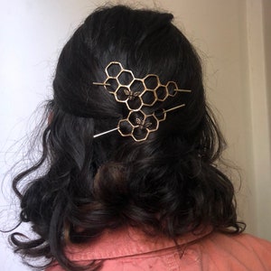 Hair Clip Bun Pin Mini Honeycomb Brass Handmade Hair Bun Slide Pin // hair clip // hair barrette // pony tail holder bridesmaid hair bridal image 10