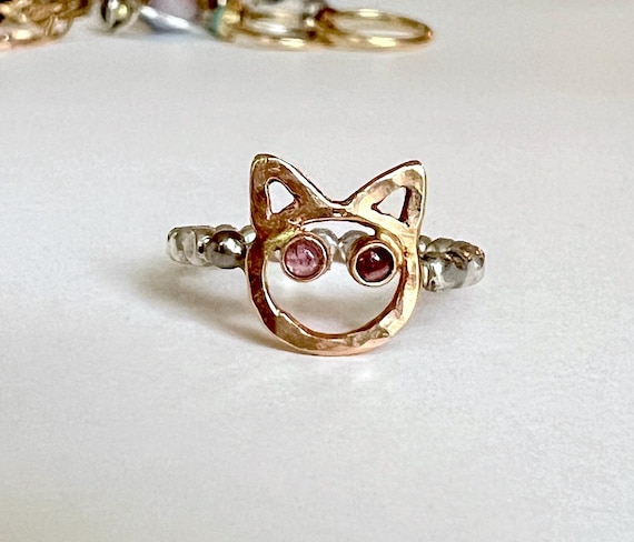 Gu Feng Anello gatto in oro rosa donna pietra preziosa di cristallo Gu Feng Anello gatto in oro rosa donna pietra preziosa di cristallo