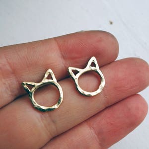 Small Cat Outline Studs in Sterling Silver Purrfect Earrnigs Handmade Rachel Pf image 2