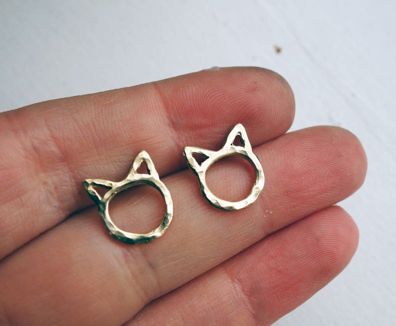 Small Cat Outline Studs in Sterling Silver Purrfect Earrnigs Handmade Rachel Pf image 2