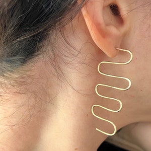 Handmade Back and Forth 14k Gold Fill Geometric Squiggle Stud Statement Dangle Earrings image 4