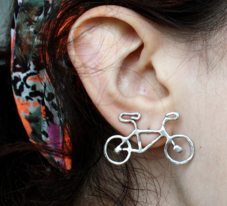 Bike Earrings Handmade Sterling Silver Studs Etsy