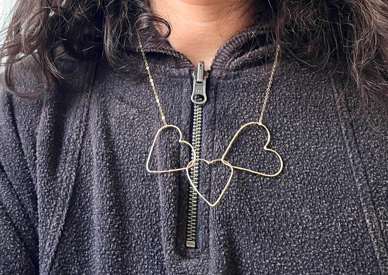 HANDMADE Three Heart Link Necklace Handmade in 14k Goldfilled Wire image 6