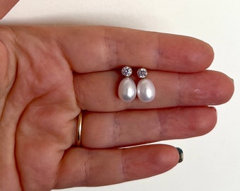 Handmade Lavender CZ and Pearl Drop Totem Studs in 14k GF