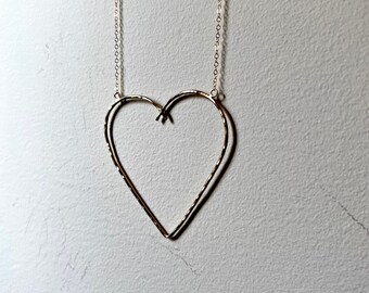 Open Heart-  Big Open 14k Goldfilled Heart Pendant Handmade Hammered Heart