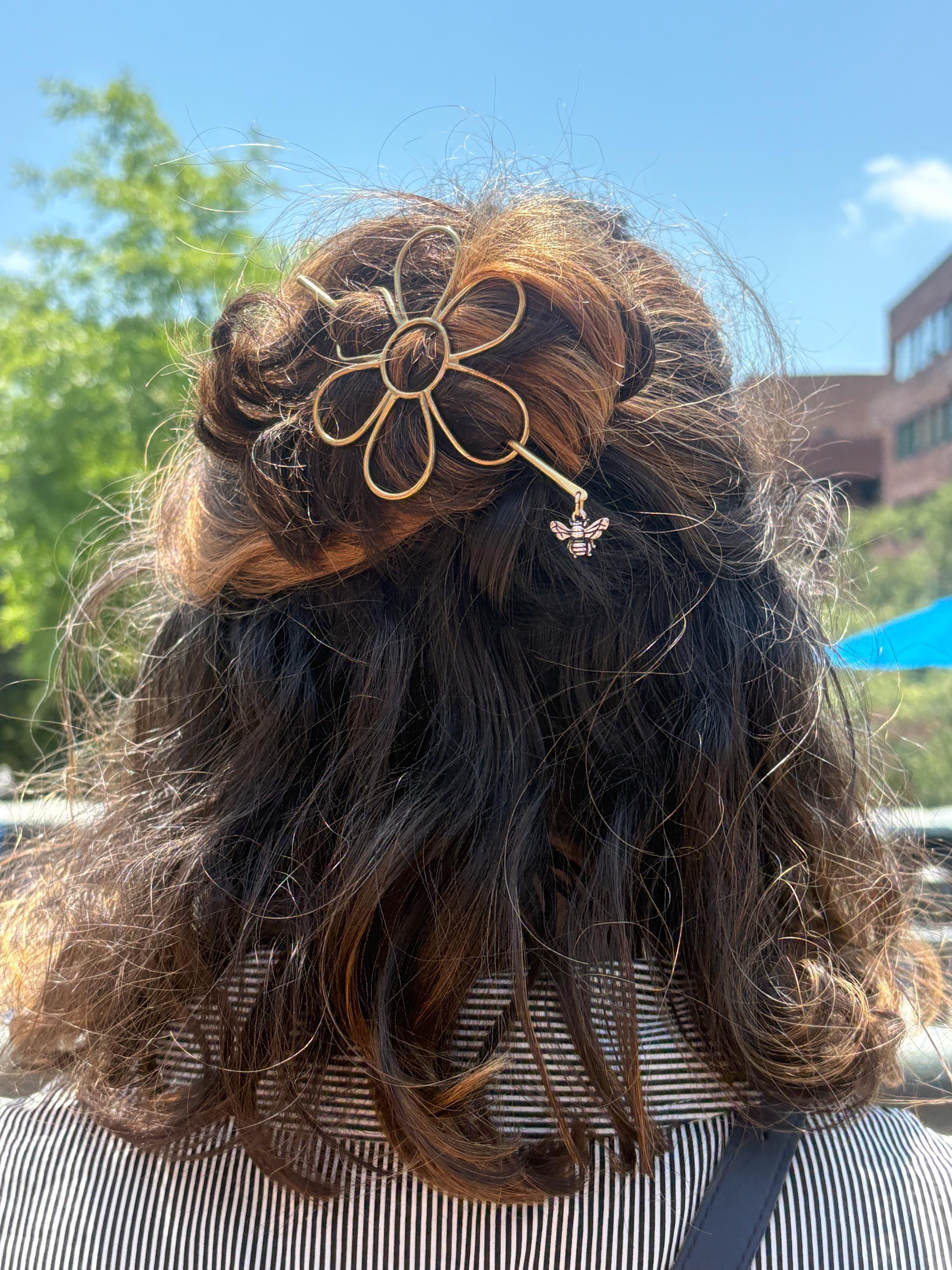 Floral Gold Hair Bun with Daisy Stick Amazon.com: ORGUNE Large Cute Metal Flower Claw Hair Clips  main image 4