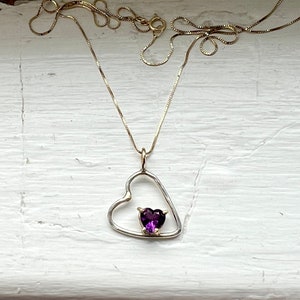 Handmade I Carry Your Heart in Mine Sterling Silver and 14k Gold with Amethyst Heart Pendant Valentine's Day Gift February Birthstone image 1
