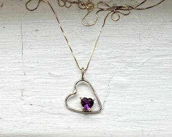 I Carry Your Heart in Mine - Sterling Silver and 14k Gold with Amethyst Heart Pendant Valentine's Day Gift February Birthstone