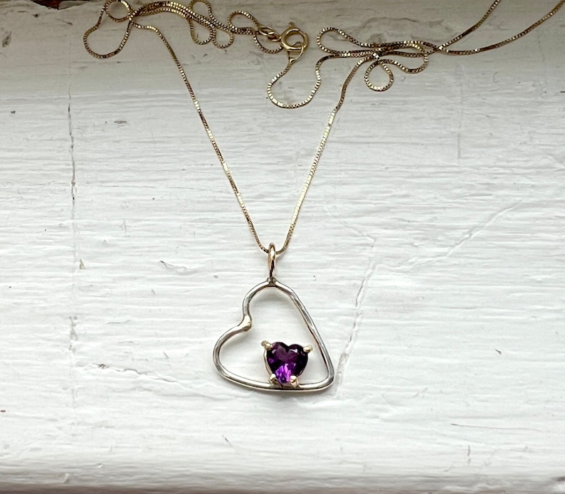 Handmade I Carry Your Heart in Mine Sterling Silver and 14k Gold with Amethyst Heart Pendant Valentine's Day Gift February Birthstone image 1