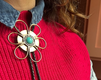 Amazonite Daisy Bolo oversized statement Bolo Tie // bolo necklace handmade with american leather