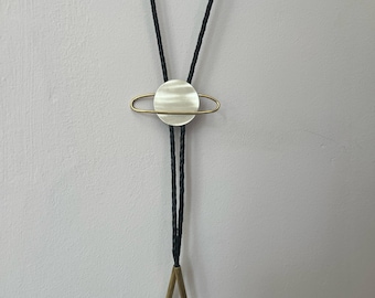 Handmade Saturn Bolo Tie / Sterling silver and brass saturn bolo necklace cosmic nasa astronaut