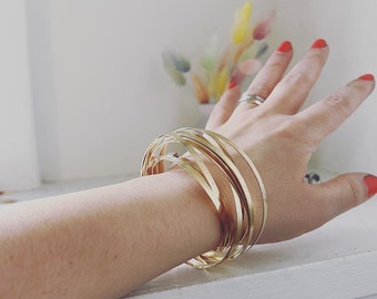 Infinity Brass Coil Bangle Bracelet One Continuous Piece Brass Ribbon