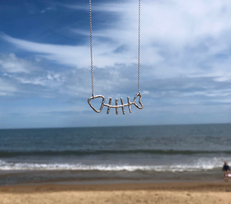 Handmade Fish Sticks Sterling Silver Fish Necklace image 1