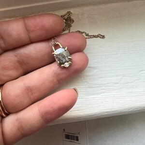 Handmade Gray Natural Diamond with white diamond in 14k gold handmade prong diamond pendant image 3