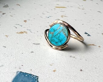 Turquoise Wave Ring in 14k Gold Filled Wire Handmade