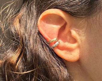 Handmade Sterling Silver and 14k Goldfilled Ear Cuff: Lightweight Diamond Hammered Texture